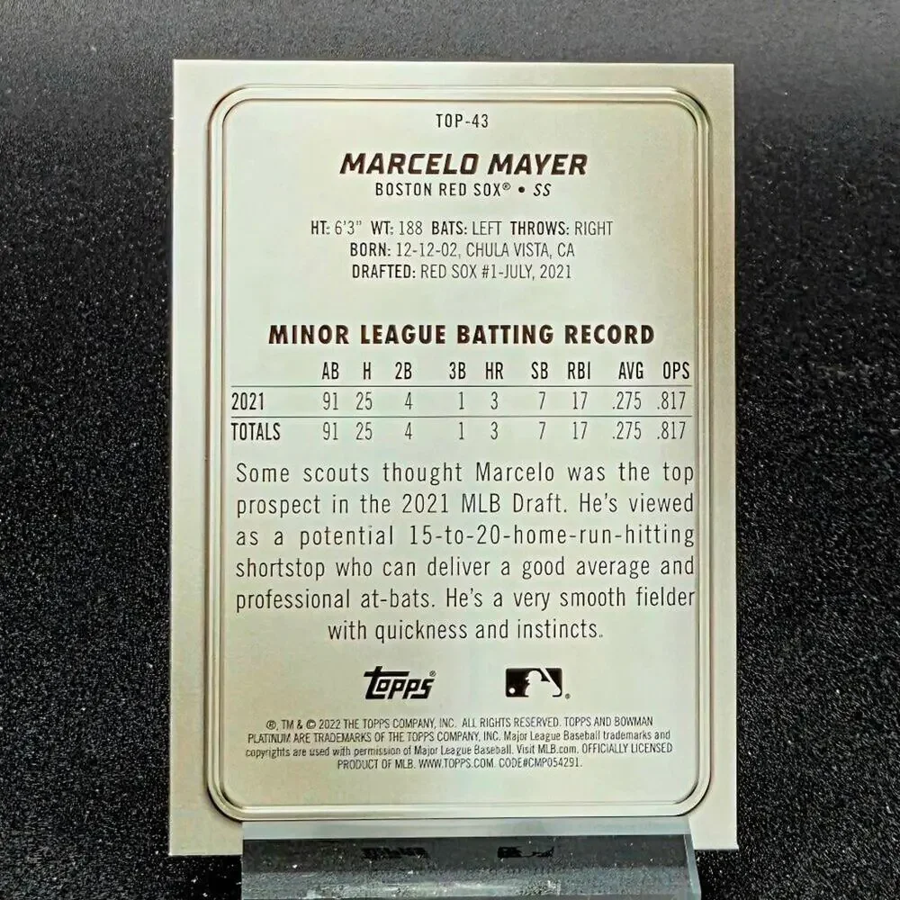 Marcelo Mayer Bowman Platinum Ice Rated Prospect RC's Red Sox Top Prospect